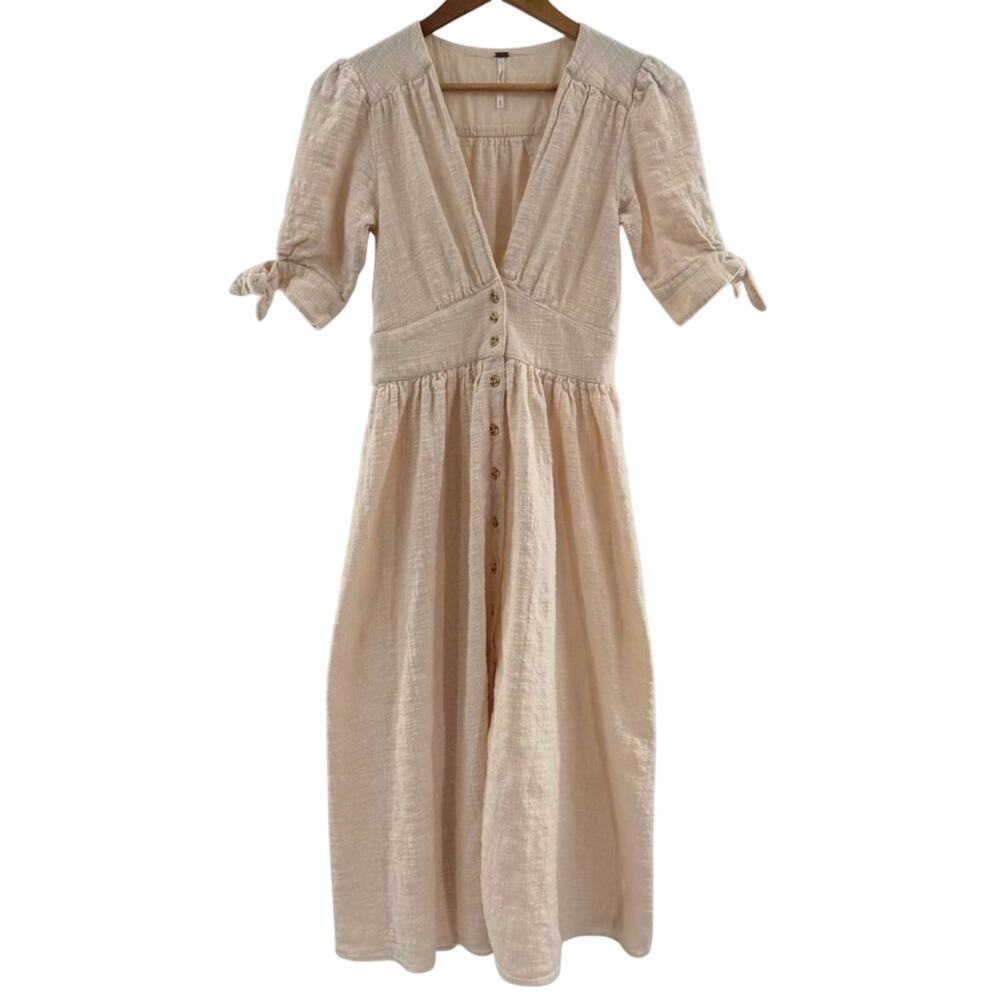 Free People Love of My Life Cotton Gauze Prairie Festival Midi Dress Ivory Boho - Picture 2 of 11